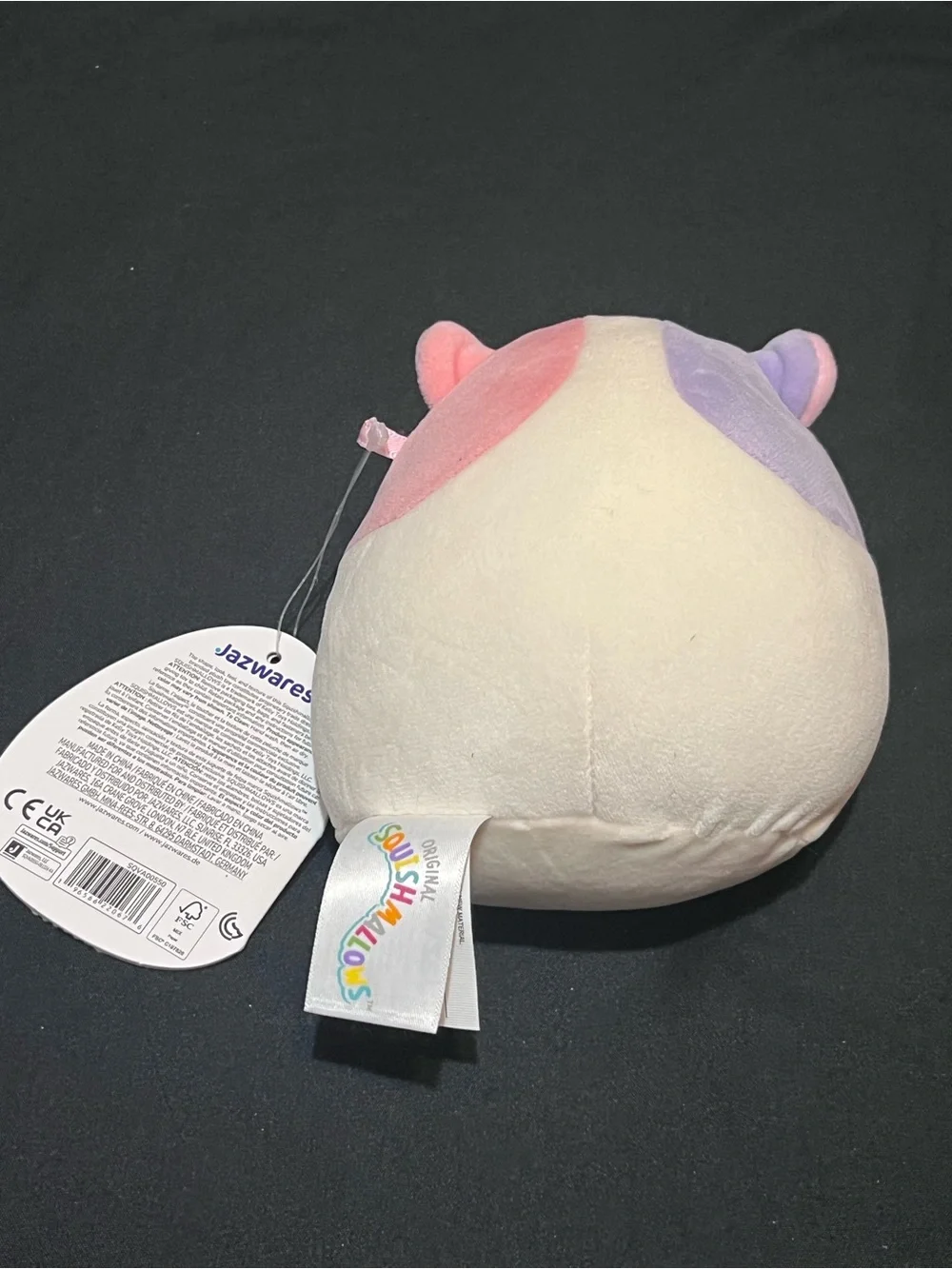 Squishmallows Niven Plush in Pink, Purple, White with Red Heart Scarf